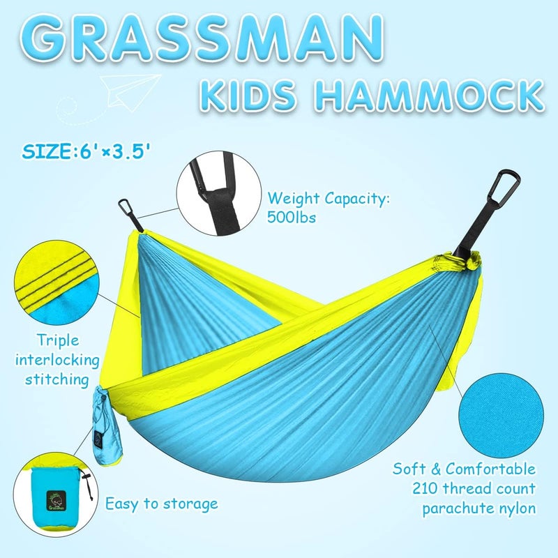 Grassman Kids Small Hammock for Camping Portable Hammock for Child Girls Boys Ultralight Backpack Mini Hammocks with Straps Sky Blue - Image 2